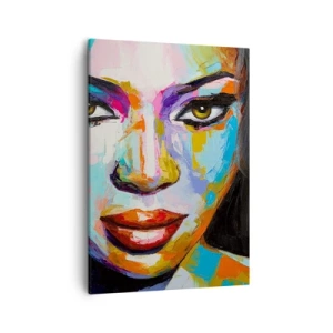 Cuadro sobre lienzo - Impresión de Imagen - Un retrato colorido de una mujer con una mirada intensa. - 50x70cm - Mirada penetrante - Decoración de pared moderna para salón y dormitorio ARTTOR