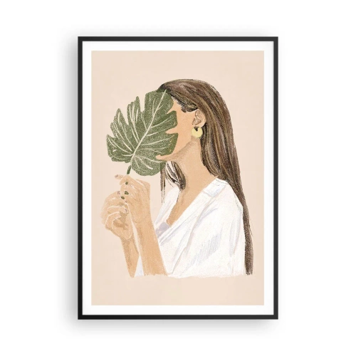 Póster en marco negro - Retrato misterioso con un abanico - 70x100 cm