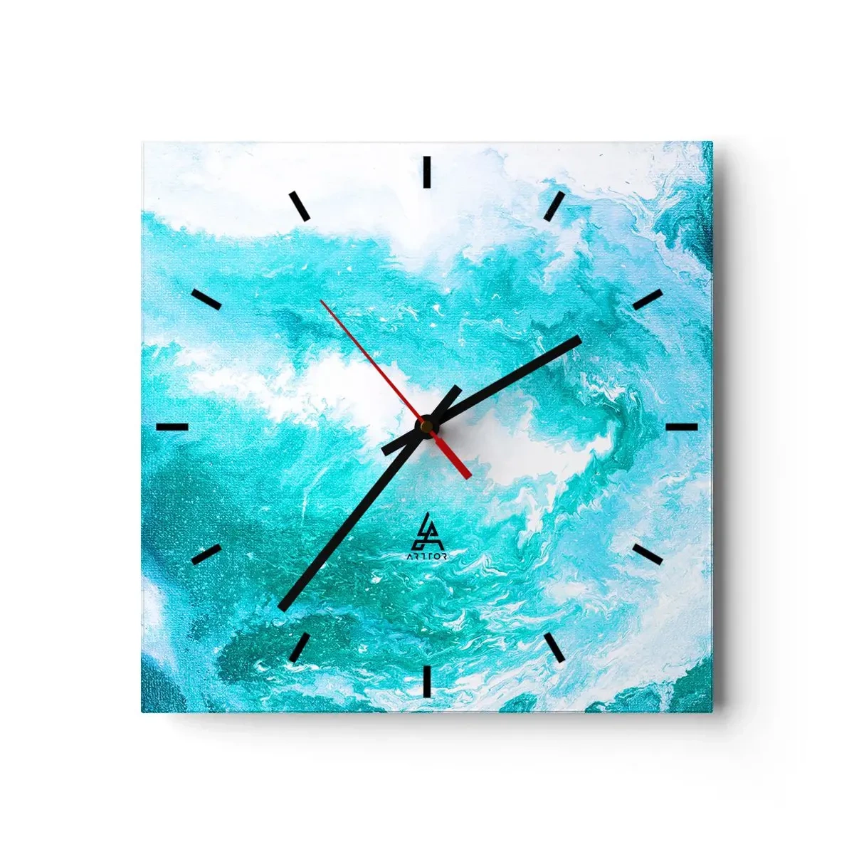 Reloj de pared - Reloj de vidrio - Remolino abstracto en tonos azules - 30x30cm - En el núcleo del elemento - Decoración de pared moderna para salón y dormitorio ARTTOR