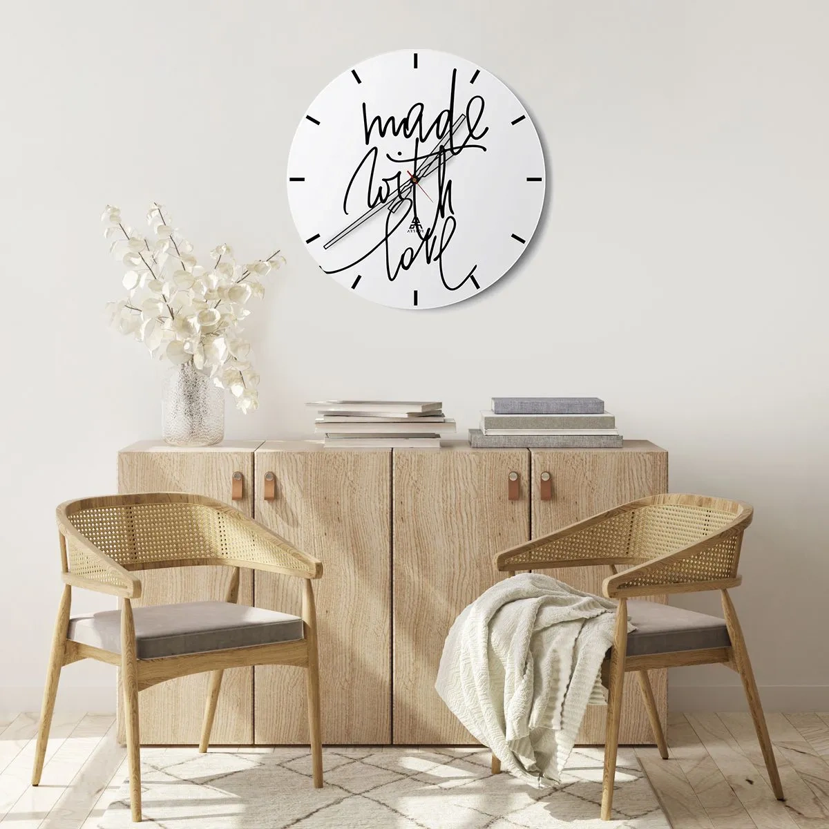 Reloj de pared - Reloj de vidrio - Reloj minimalista con la inscripción 'Hecho con amor' - 30x30cm - La mejor marca - Decoración de pared moderna para salón, cocina y dormitorio ARTTOR