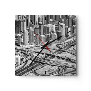 Reloj de pared - Reloj de vidrio - Una vista aérea de Dubái - 30x30cm - Dubái: la ciudad imposible - Decoración de pared moderna para salón y dormitorio ARTTOR