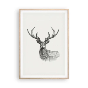 Póster en marco roble claro - Ciervo en estilo cubista - 70x100 cm