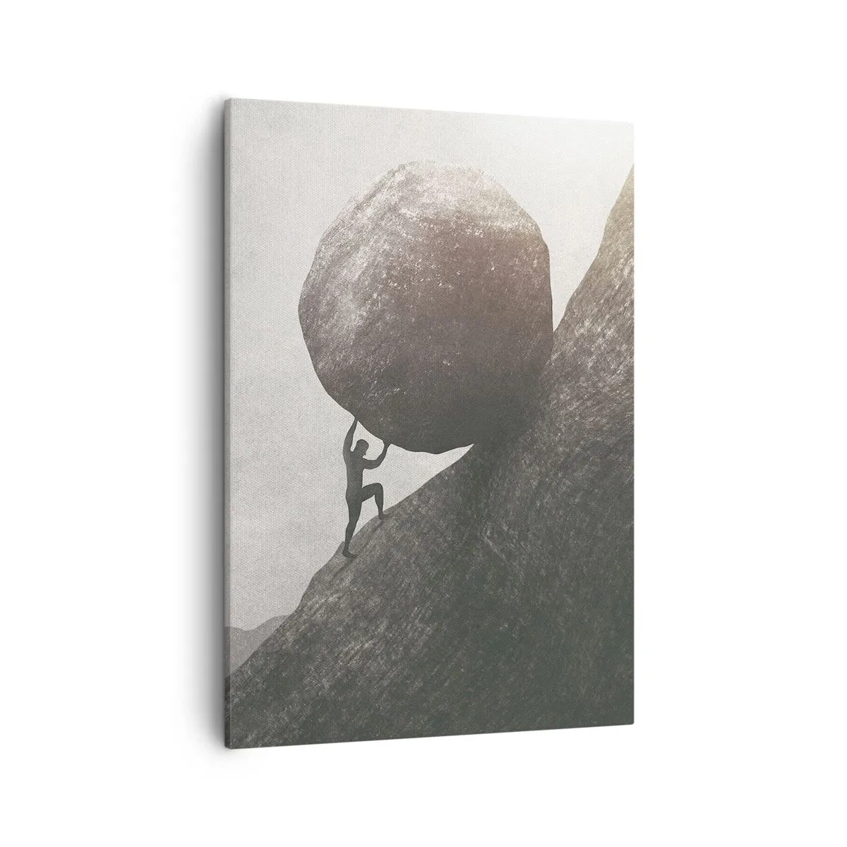Cuadro sobre lienzo - Impresión de Imagen - Un hombre trepando una enorme roca por una colina. - 50x70cm - Creo, contra toda esperanza - Decoración de pared moderna para salón y dormitorio ARTTOR