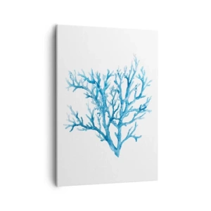 Cuadro sobre lienzo - Impresión de Imagen - Coral azul sobre fondo blanco con un toque minimalista. - 50x70cm - Filigrana marina - Decoración de pared moderna para salón y dormitorio ARTTOR