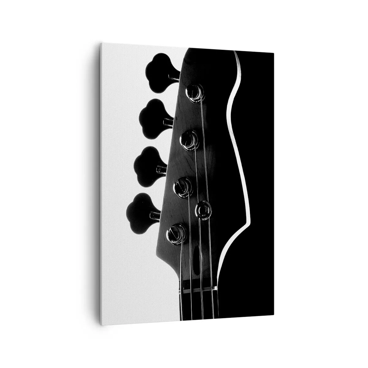 Cuadro sobre lienzo - Impresión de Imagen - Silueta en blanco y negro del clavijero de un bajo - 70x100cm - Silencio musical  - Decoración de pared moderna para salón y dormitorio ARTTOR