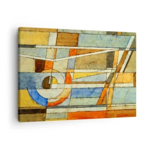 Cuadro sobre lienzo - Impresión de Imagen - Abstracción geométrica en tonos beige, azul y naranja. - 70x50cm - Cubismo en una obra - Decoración de pared moderna para salón y dormitorio ARTTOR