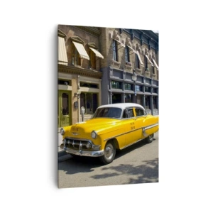 Cuadro sobre lienzo - Impresión de Imagen - Un taxi amarillo en una calle bordeada de casas de vecindad. - 70x100cm - Érase una vez en América - Decoración de pared moderna para salón y dormitorio ARTTOR