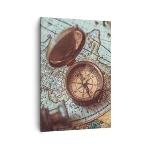 Cuadro sobre lienzo - Impresión de Imagen - Composición con brújula, llaves y un mapa antiguo en estilo retro - 70x100cm - Para el aventurero - Decoración de pared moderna para salón y dormitorio ARTTOR