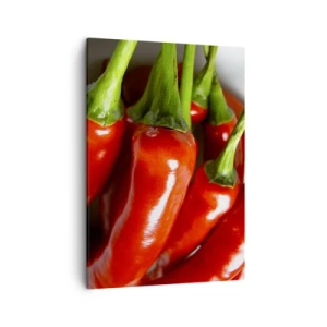 Cuadro sobre lienzo - Impresión de Imagen - Primer plano de chiles rojos con tallos verdes - 50x70cm - Jugoso, brillante, suave - Decoración de pared moderna para salón y dormitorio ARTTOR