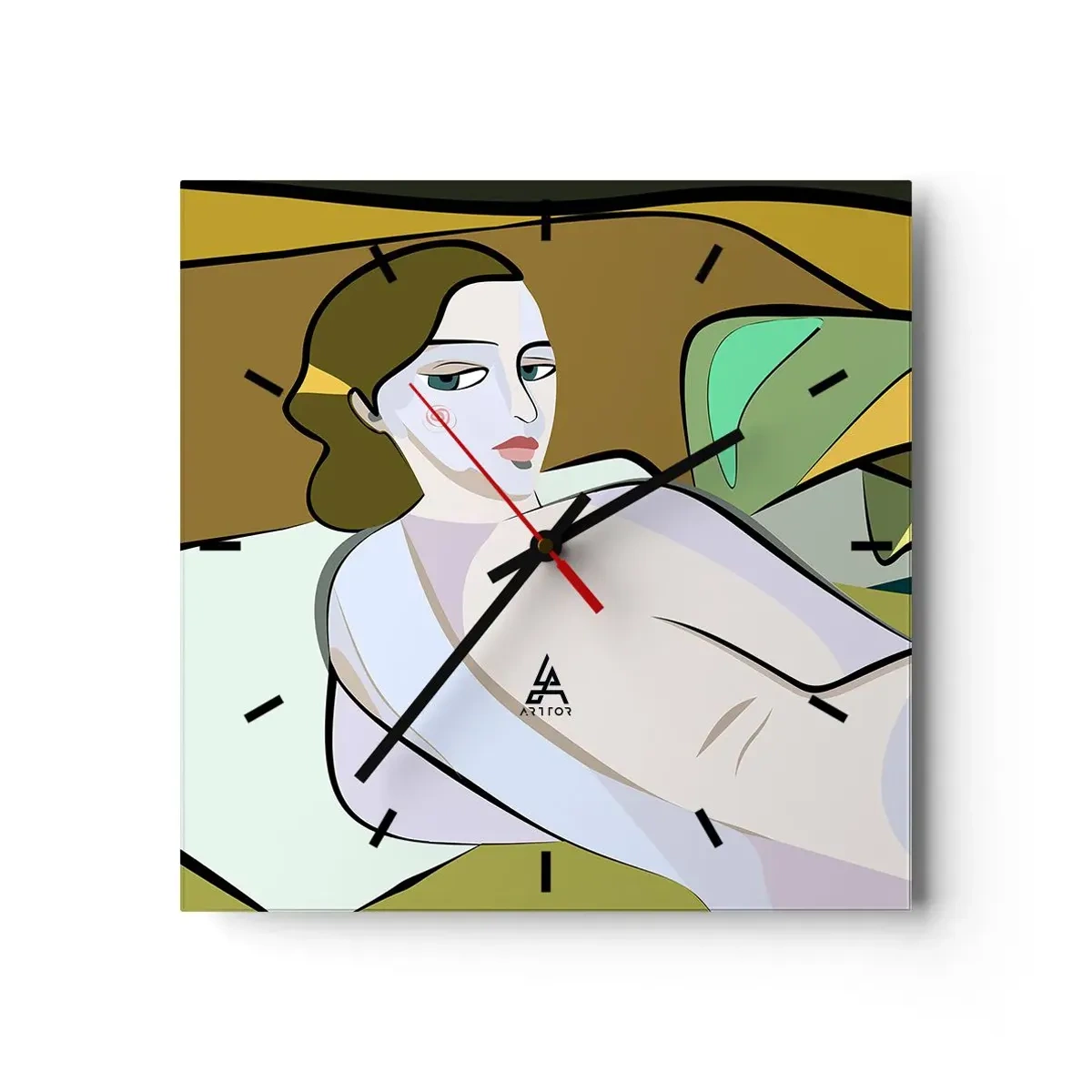 Reloj de pared - Reloj de vidrio - Figura abstracta de estilo moderno. - 30x30cm - Retrato íntimo - Decoración de pared moderna para salón y dormitorio ARTTOR