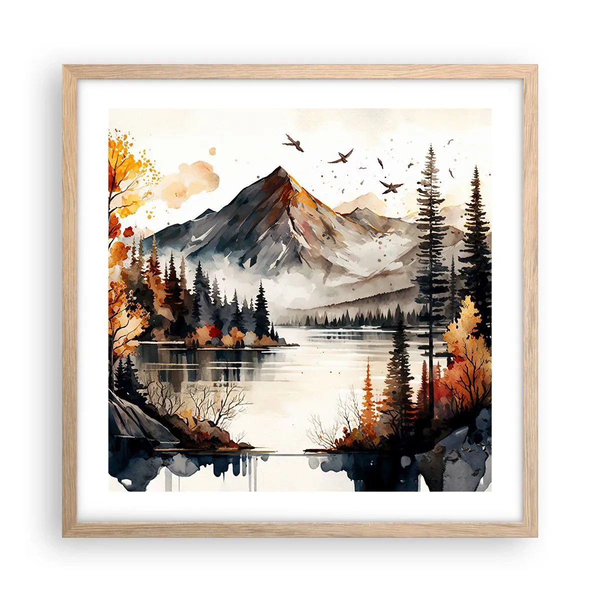 Póster en marco roble claro - Otoño dorado en las montañas - 50x50 cm