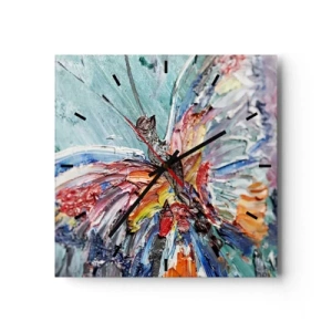 Reloj de pared - Reloj de vidrio - Mariposa de empasto colorida sobre un fondo pastel - 30x30cm - Pintado por la naturaleza - Decoración de pared moderna para salón y dormitorio ARTTOR