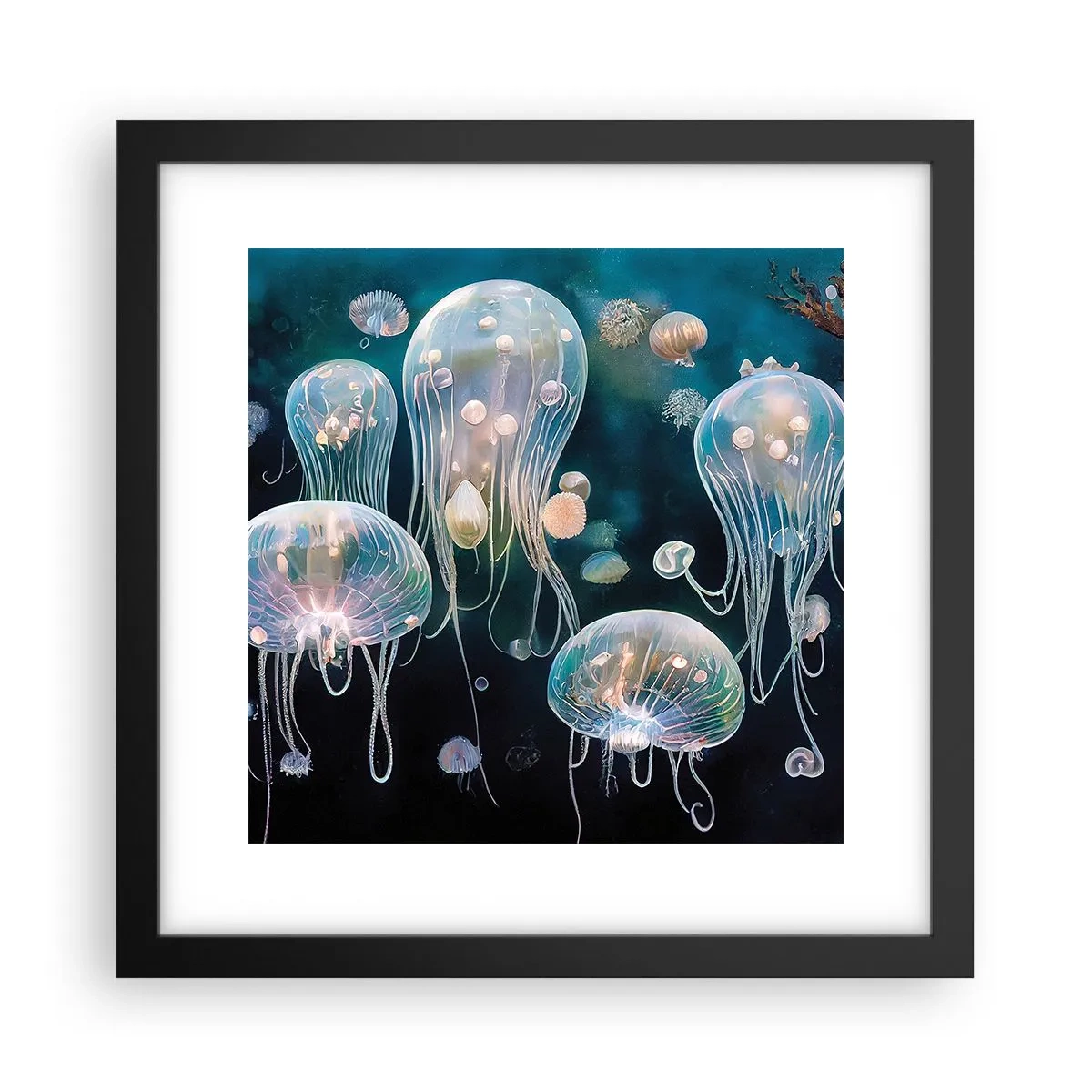 Póster en marco negro - Globos submarinos - 30x30 cm