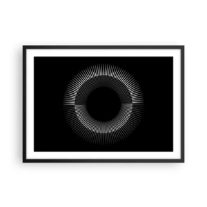 Póster en marco negro - Círculo gráfico con rayos en blanco y negro - 70x50cm - Sol negro - Decoración de pared moderna para salón y dormitorio ARTTOR