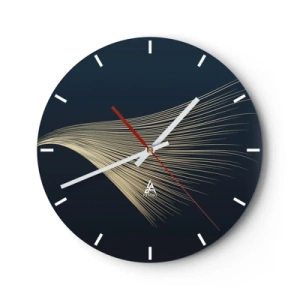 Reloj de pared - Reloj de vidrio - Las líneas doradas sobre un fondo azul marino crean una onda dinámica. - 30x30cm - Como el cabello de un ángel - Decoración de pared moderna para salón, cocina y dormitorio ARTTOR