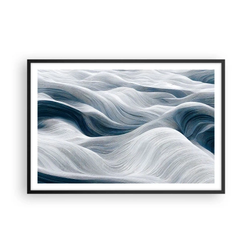 Póster en marco negro - Olas blancas y azules - 91x61 cm