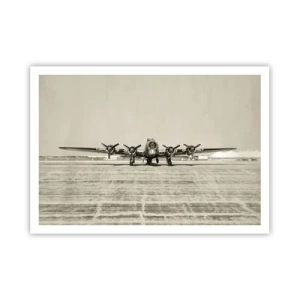 Póster - Avión histórico en el aeropuerto en sepia - 100x70cm - Como siempre, preparado - Decoración de pared moderna para salón y dormitorio ARTTOR