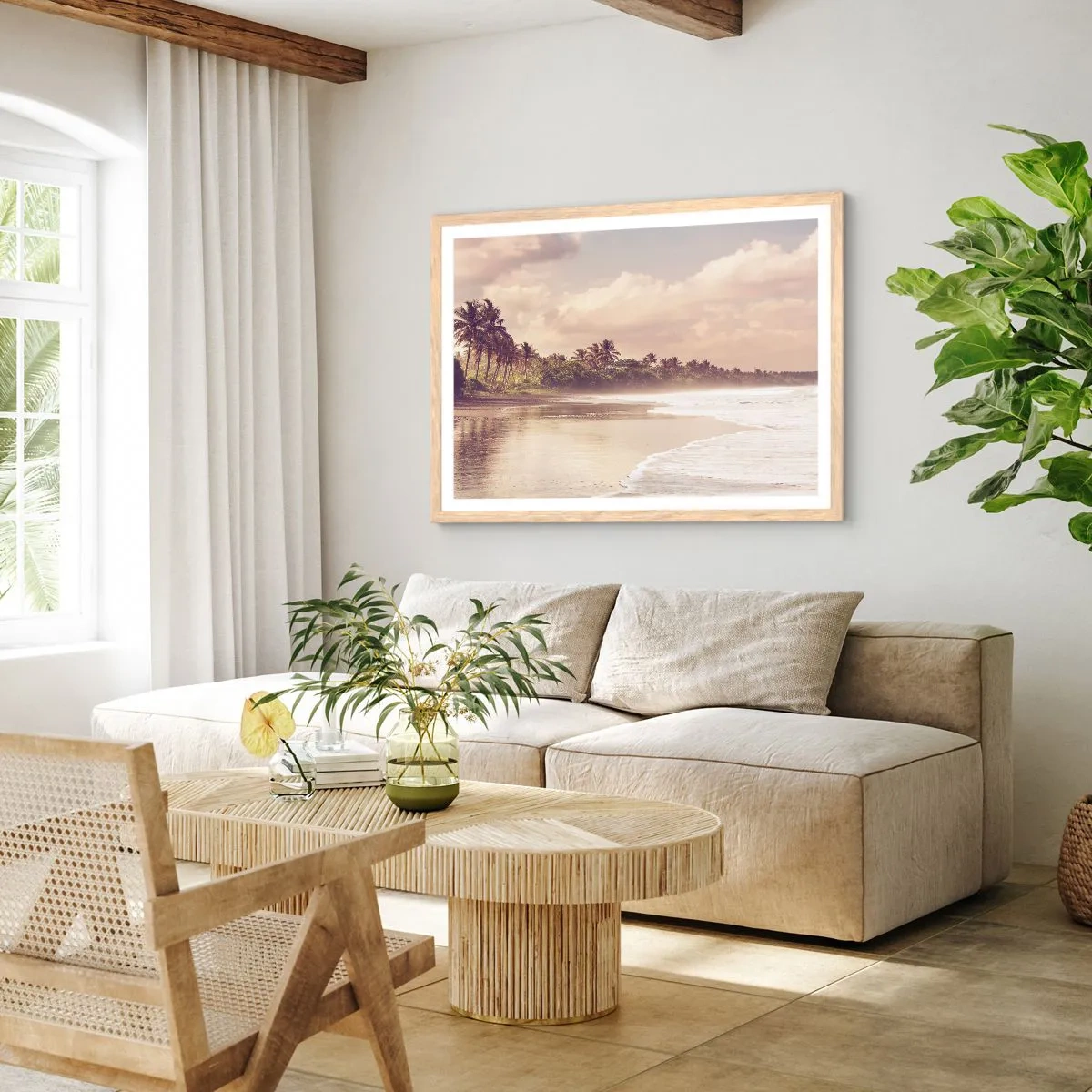 Póster en marco roble claro - La caricia de las olas - 100x70 cm