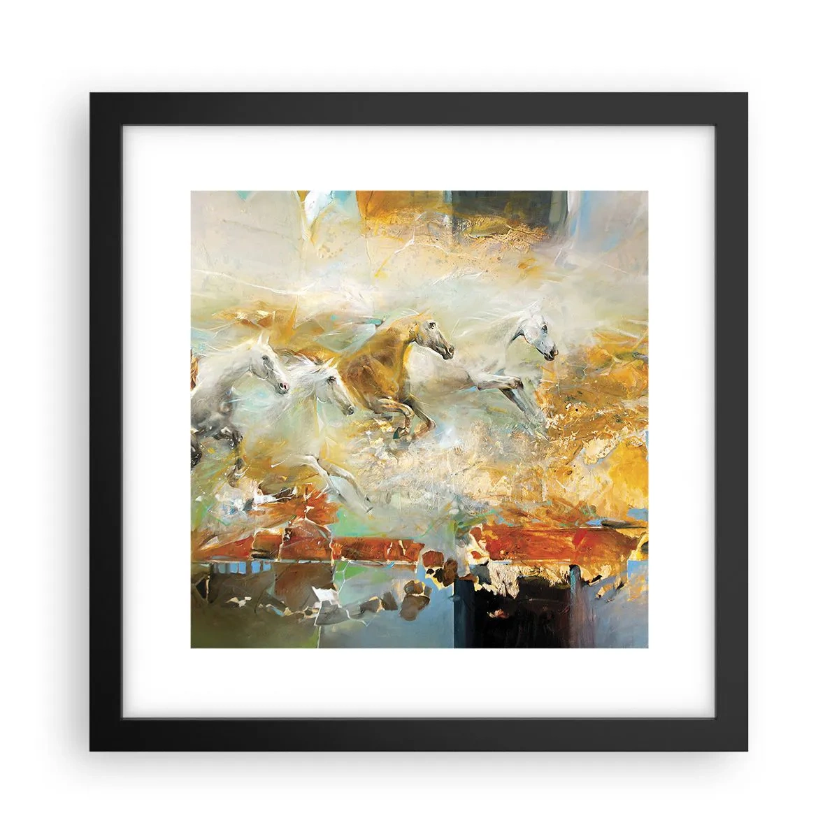 Póster en marco negro - Galopando a través de la luz - 30x30 cm