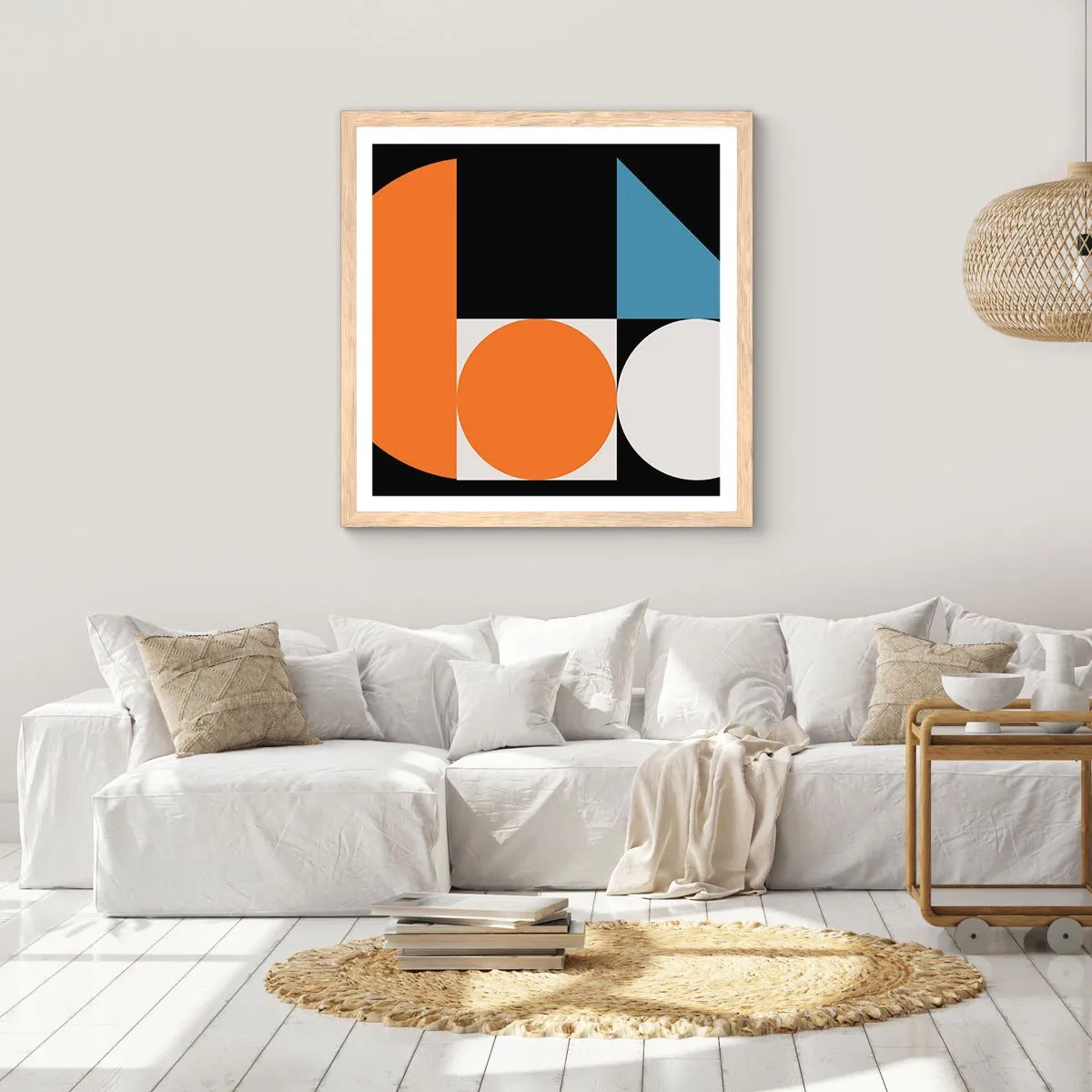 Póster en marco roble claro - Diseño con figuras - 60x60 cm