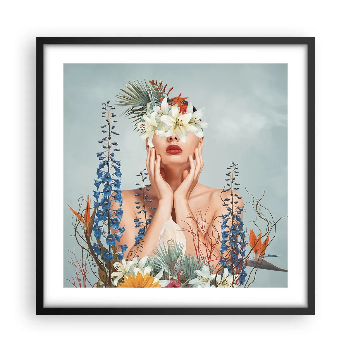 Póster en marco negro - Mujer-flor - 50x50 cm