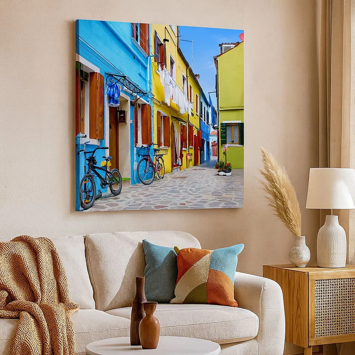 Cuadro sobre lienzo - Impresión de Imagen - Callejón dulce de color pastel - 30x30 cm