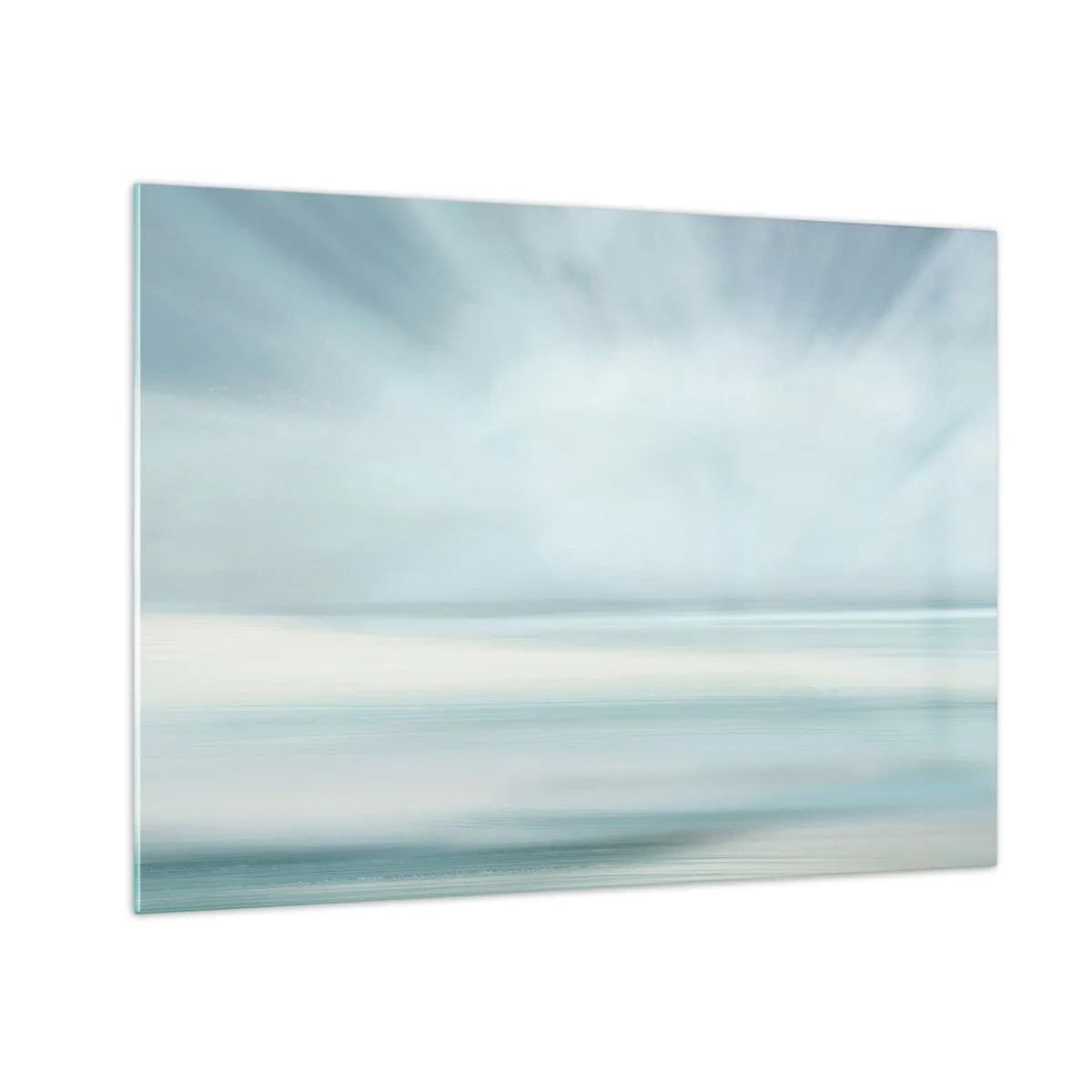 Cuadro sobre vidrio - Impresiones sobre Vidrio - Abstracción borrosa en tonos de azul, blanco y gris. - 70x50cm - Paz hasta el horizonte - Decoración de pared moderna para salón y dormitorio ARTTOR