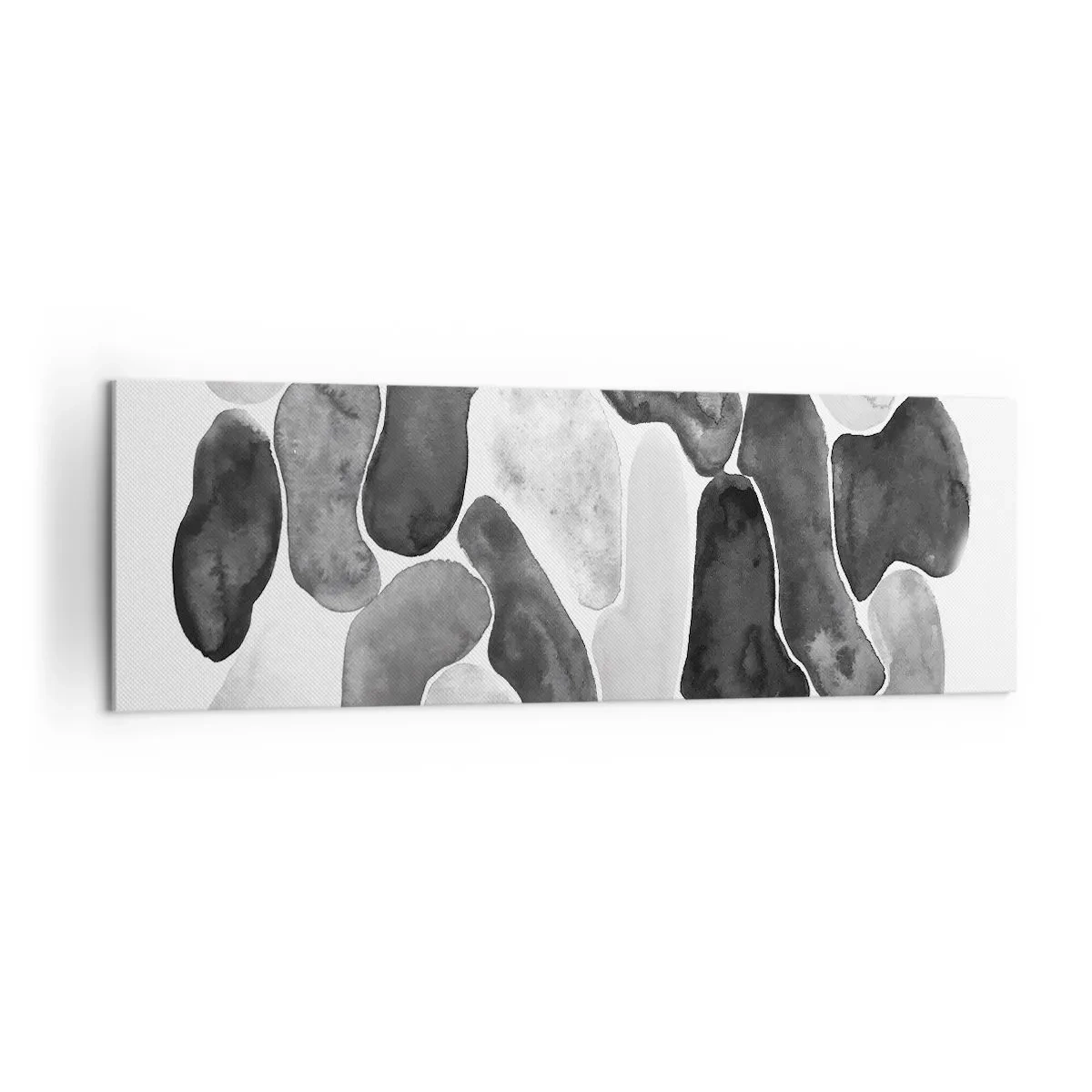Cuadro sobre lienzo - Impresión de Imagen - Abstracción en blanco y negro con manchas irregulares sobre un fondo blanco. - 160x50cm - Abstracción pétrea - Decoración de pared moderna para salón y dormitorio ARTTOR