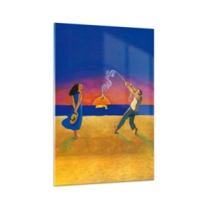 Cuadro sobre vidrio - Impresiones sobre Vidrio - Figuras junto al mar al atardecer - 70x100cm - Mucho más que una estrella del cielo - Decoración de pared moderna para salón y dormitorio ARTTOR