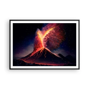 Póster en marco negro - Una erupción volcánica única por la noche con colores dinámicos. - 100x70cm - Belleza y horror - Decoración de pared moderna para salón y dormitorio ARTTOR