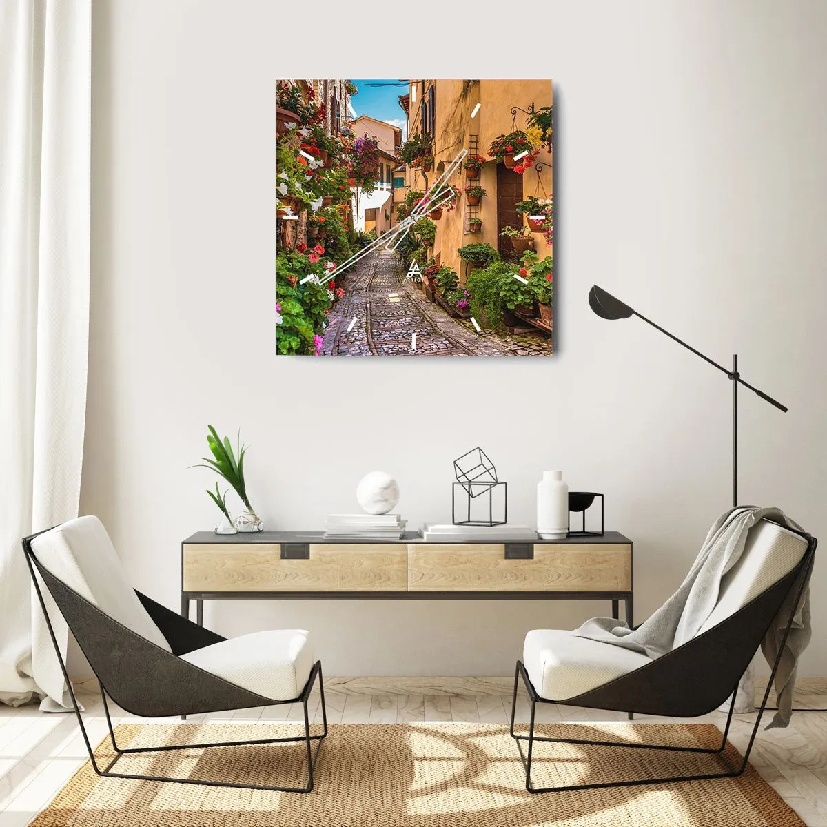 Reloj de pared - Reloj de vidrio - Callejón italiano - 40x40 cm