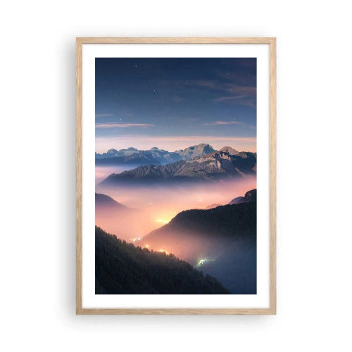Póster en marco roble claro - Luz en los valles - 50x70 cm