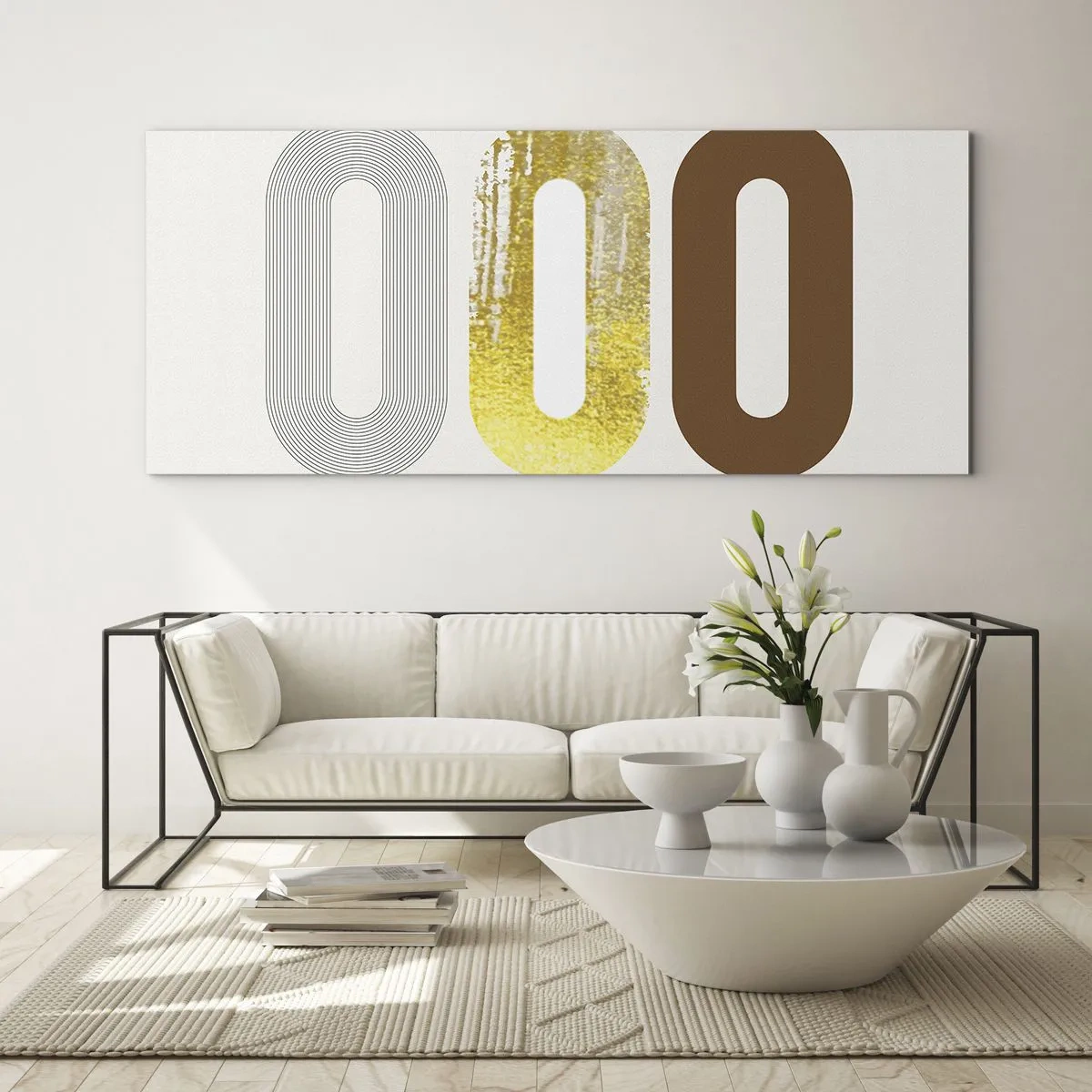 Cuadro sobre vidrio - Impresiones sobre Vidrio - Motivo abstracto de tres formas geométricas - 120x50cm - ¡Ooo! - Decoración de pared moderna para salón y dormitorio ARTTOR