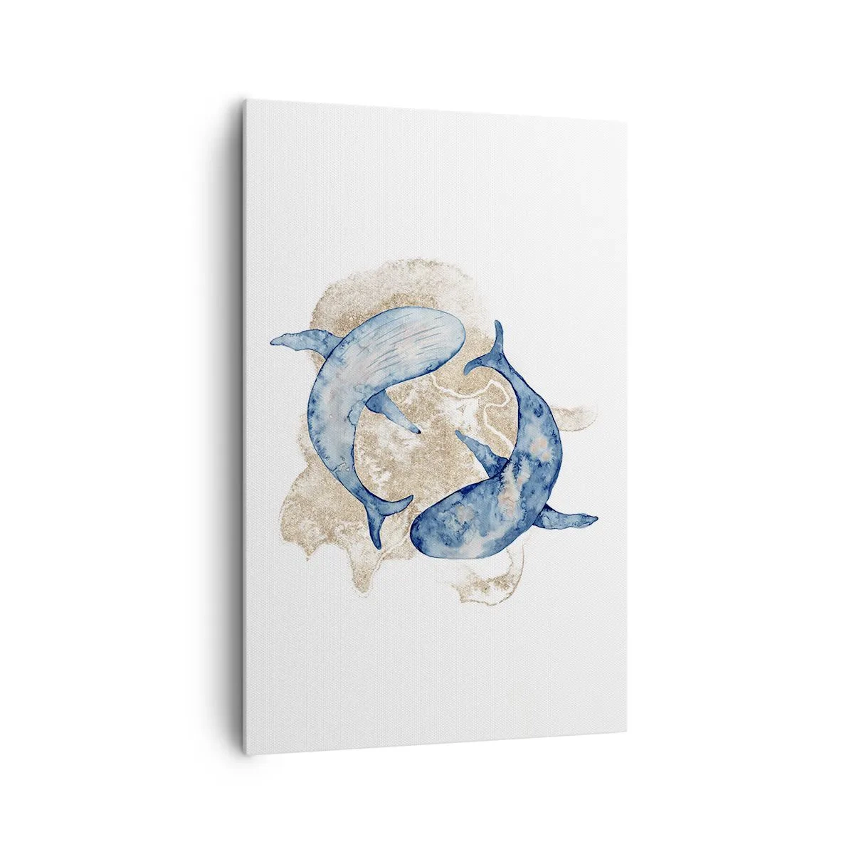 Cuadro sobre lienzo - Impresión de Imagen - Ballenas azules abstractas sobre un fondo claro - 80x120cm - ¿Amistad o amor? - Decoración de pared moderna para salón y dormitorio ARTTOR
