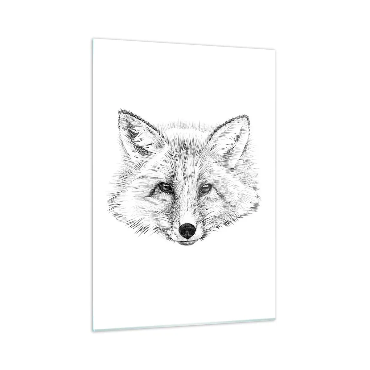 Cuadro sobre vidrio - Impresiones sobre Vidrio - Dibujo de la cabeza de un zorro sobre un fondo blanco. - 50x70cm - ¿Pueden mentir estos ojos? - Decoración de pared moderna para salón y dormitorio ARTTOR
