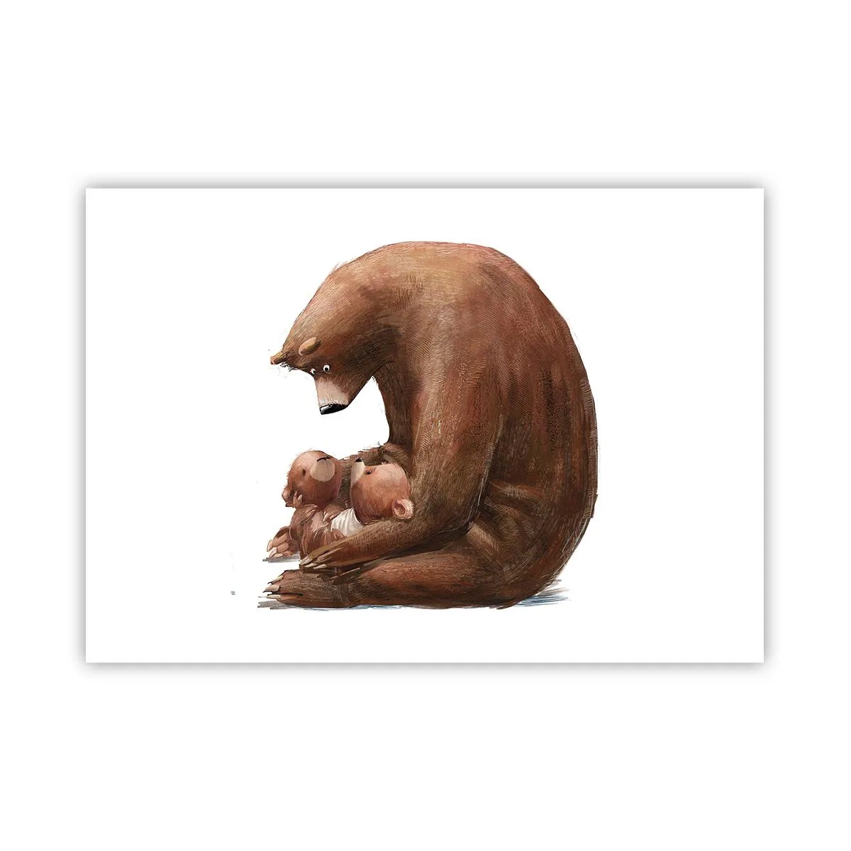 Póster - Una madre osa con dos ositos en sus brazos. - 100x70cm - Dulces sueños, niños - Decoración de pared moderna para salón y dormitorio ARTTOR