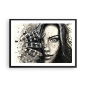 Póster en marco negro - Retrato artístico de una mujer con detalles abstractos. - 70x50cm - Belleza salvaje - Decoración de pared moderna para salón y dormitorio ARTTOR