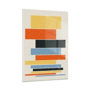 Cuadro sobre vidrio - Impresiones sobre Vidrio - Rayas geométricas en una composición rítmica sobre un fondo claro. - 50x70cm - Barras multicolor - Decoración de pared moderna para salón y dormitorio ARTTOR