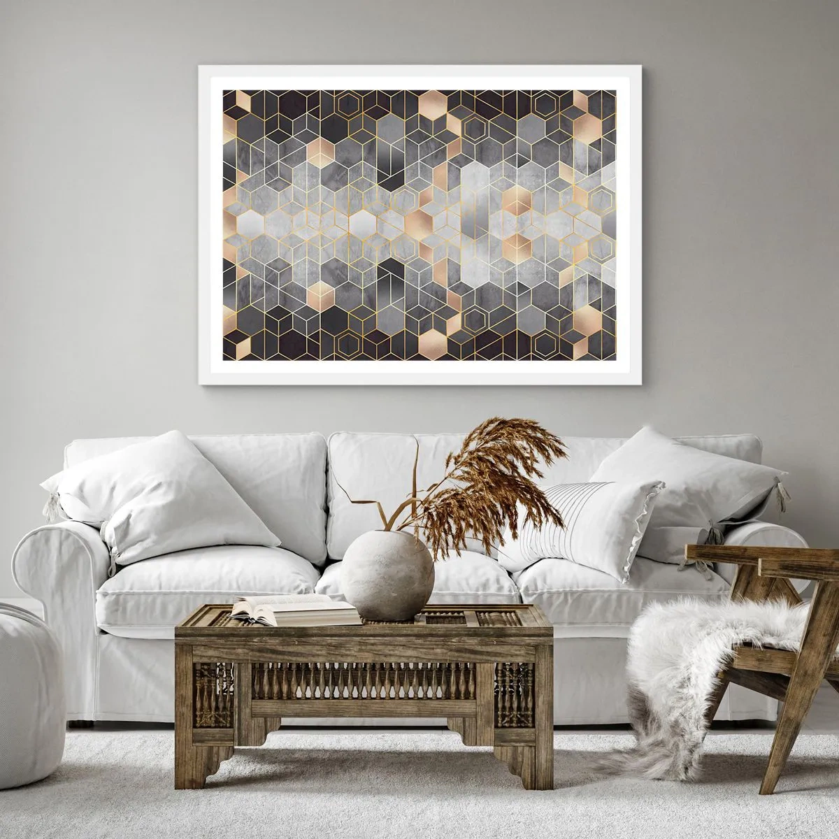 Póster en marco blanco - Composición de diamantes - 50x50 cm