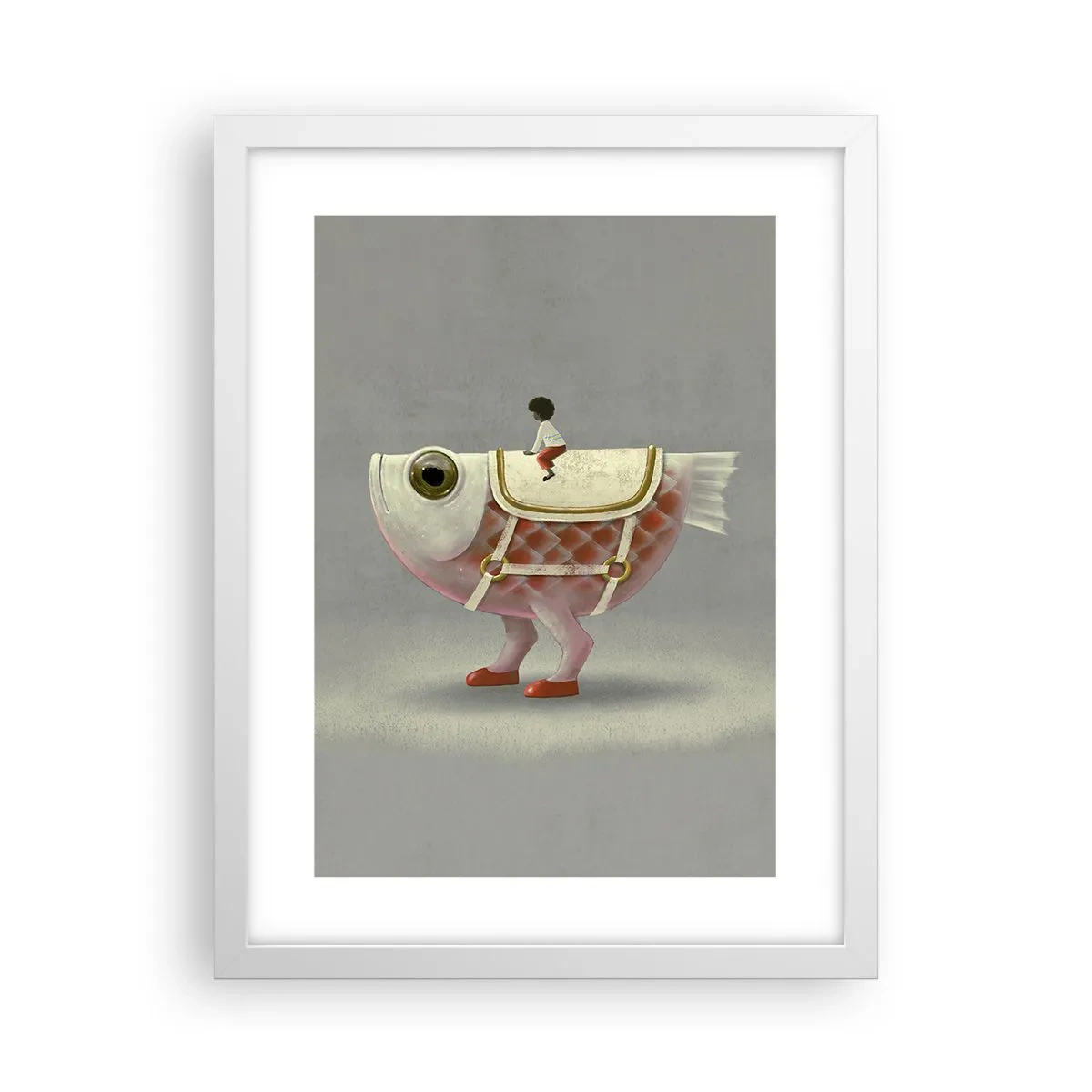Póster en marco blanco - Jinete del pescado - 30x40 cm