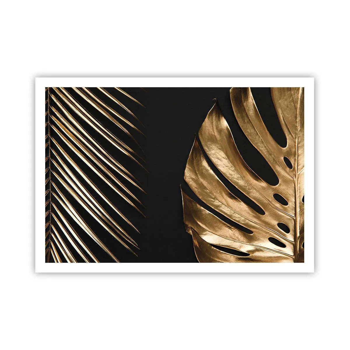 Póster - Hojas doradas sobre fondo negro - 100x70cm - Diferente, e igualmente valioso - Decoración de pared moderna para salón y dormitorio ARTTOR