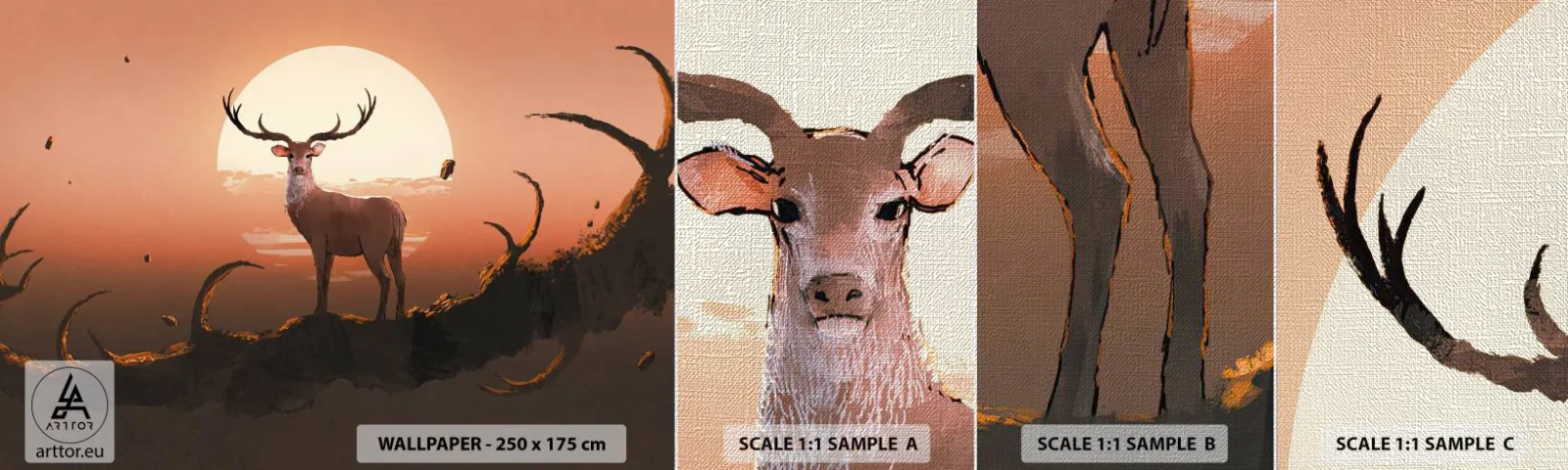 Muestra de fotomural Premium Canvas - Esta noche es diferente a cualquier otra - Abstracción, Ciervo, Pedazo - 100x30 cm