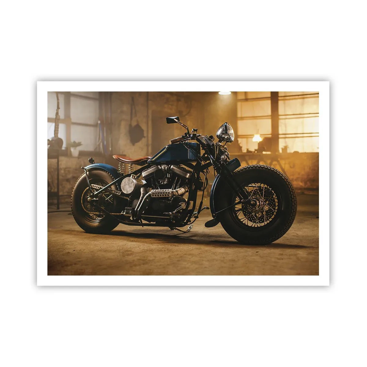 Póster - Una motocicleta elegante en un interior industrial con iluminación cálida. - 100x70cm - Puedo hacer cualquier cosa - Decoración de pared moderna para salón y dormitorio ARTTOR