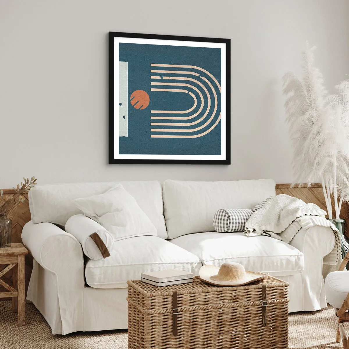 Póster en marco negro - Geometría sobre azul marino - 30x30 cm