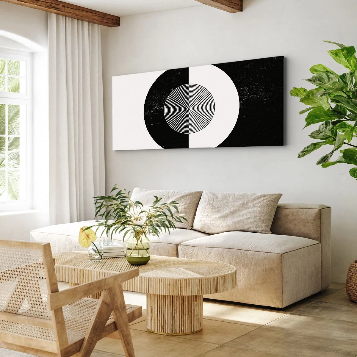 Cuadro sobre lienzo - Impresión de Imagen - Patrón gráfico en blanco y negro contrastante - 120x50cm - Armonía en blanco y negro - Decoración de pared moderna para salón y dormitorio ARTTOR