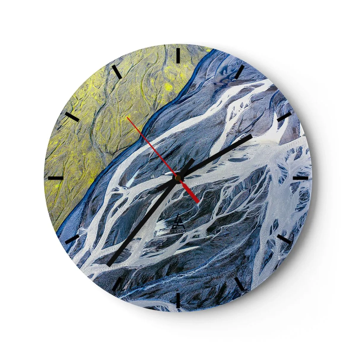 Reloj de pared - Reloj de vidrio - Fotografía aérea abstracta de ríos y sedimentos. - 30x30cm - Las pinturas rupestres de la naturaleza - Decoración de pared moderna para salón, cocina y dormitorio ARTTOR