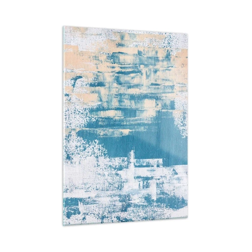 Cuadro sobre vidrio - Impresiones sobre Vidrio - Abstracción en azul y beige con textura de pincel. - 50x70cm - A través de un carámbano - Decoración de pared moderna para salón y dormitorio ARTTOR