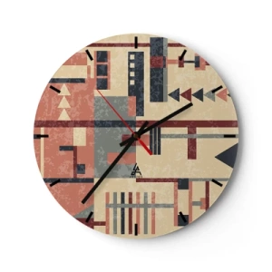 Reloj de pared - Reloj de vidrio - Patrón geométrico abstracto en tonos beige, rojo y gris. - 30x30cm - Una combinación de verticales y niveles - Decoración de pared moderna para salón, cocina y dormitorio ARTTOR