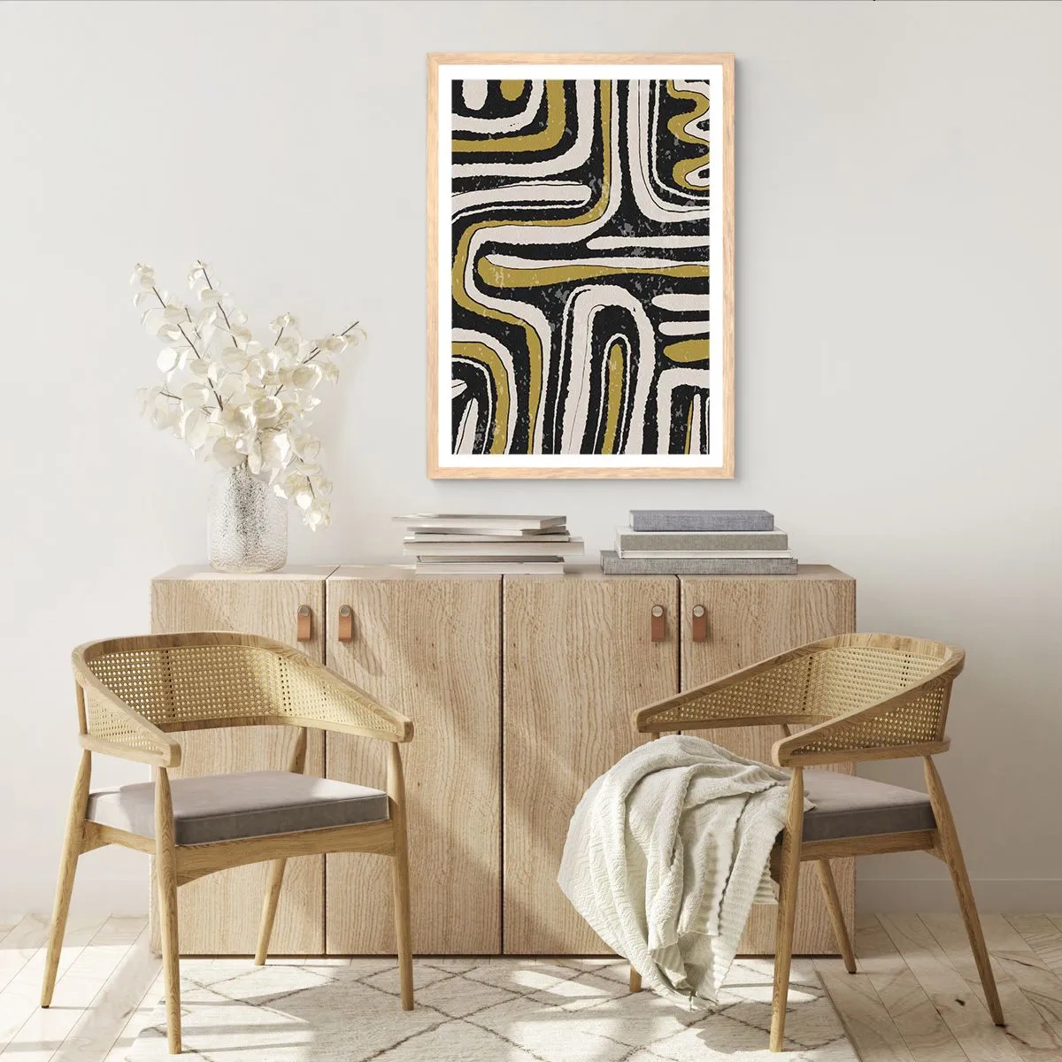 Póster en marco roble claro - Composición: tramos y callejones - 30x40 cm