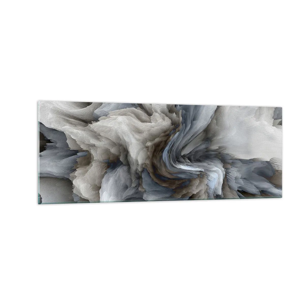 Cuadro sobre vidrio - Impresiones sobre Vidrio - Remolino abstracto en tonos de gris y azul. - 140x50cm - Piedra y flor - Decoración de pared moderna para salón y dormitorio ARTTOR